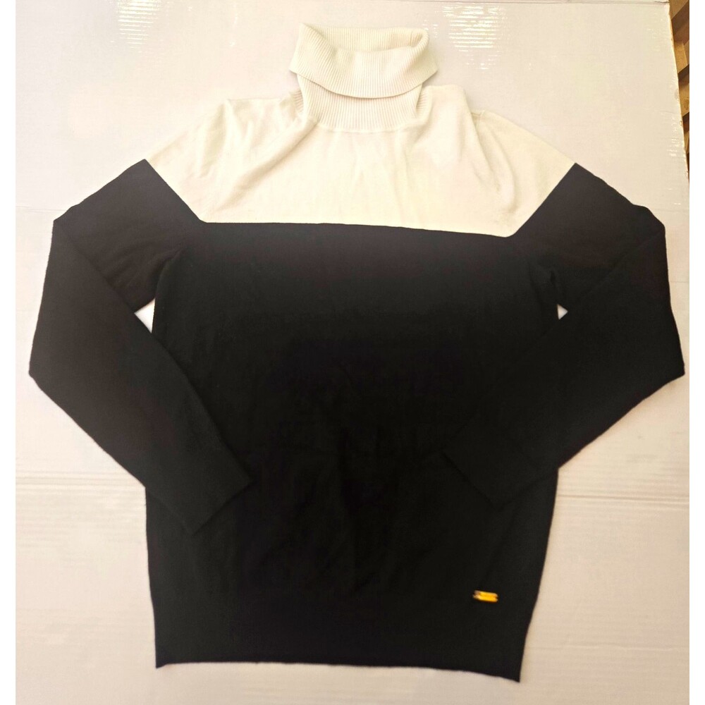Calvin Klein Men's L Regular Black/White Colorblock Knit Turtleneck Pullover